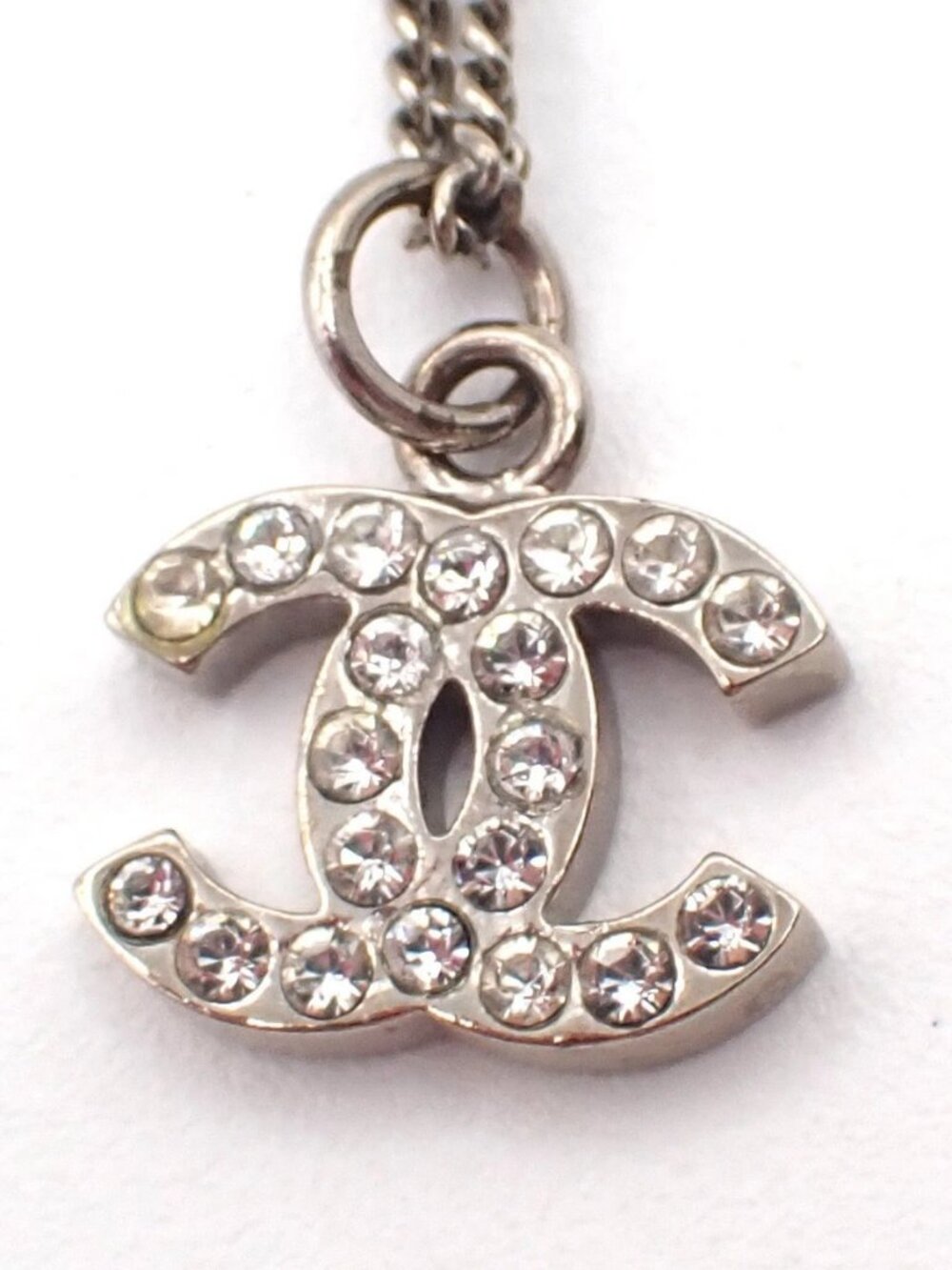 CHANEL CC Logo Rhinestone Chain Necklace Pendant B11V SHW Italy - Picture 2 of 9